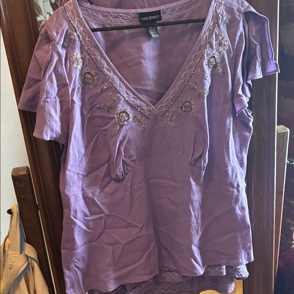Lane Bryant Purple Embroidered Blouse and skirt. Top 14/16. Skirt 18/20